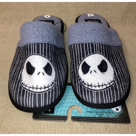 Men’s Jack The Nightmare Before Christmas Slippers Faux Sherpa Lined Shoes L New - Picture 2 of 10